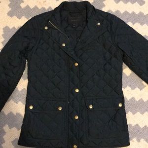 J.Crew quilted, navy blue jacket, size xss.